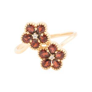 SHIVAM Gold/Garnet Made In India 14kt Gold Plated Garnet Bypass Flower Ring